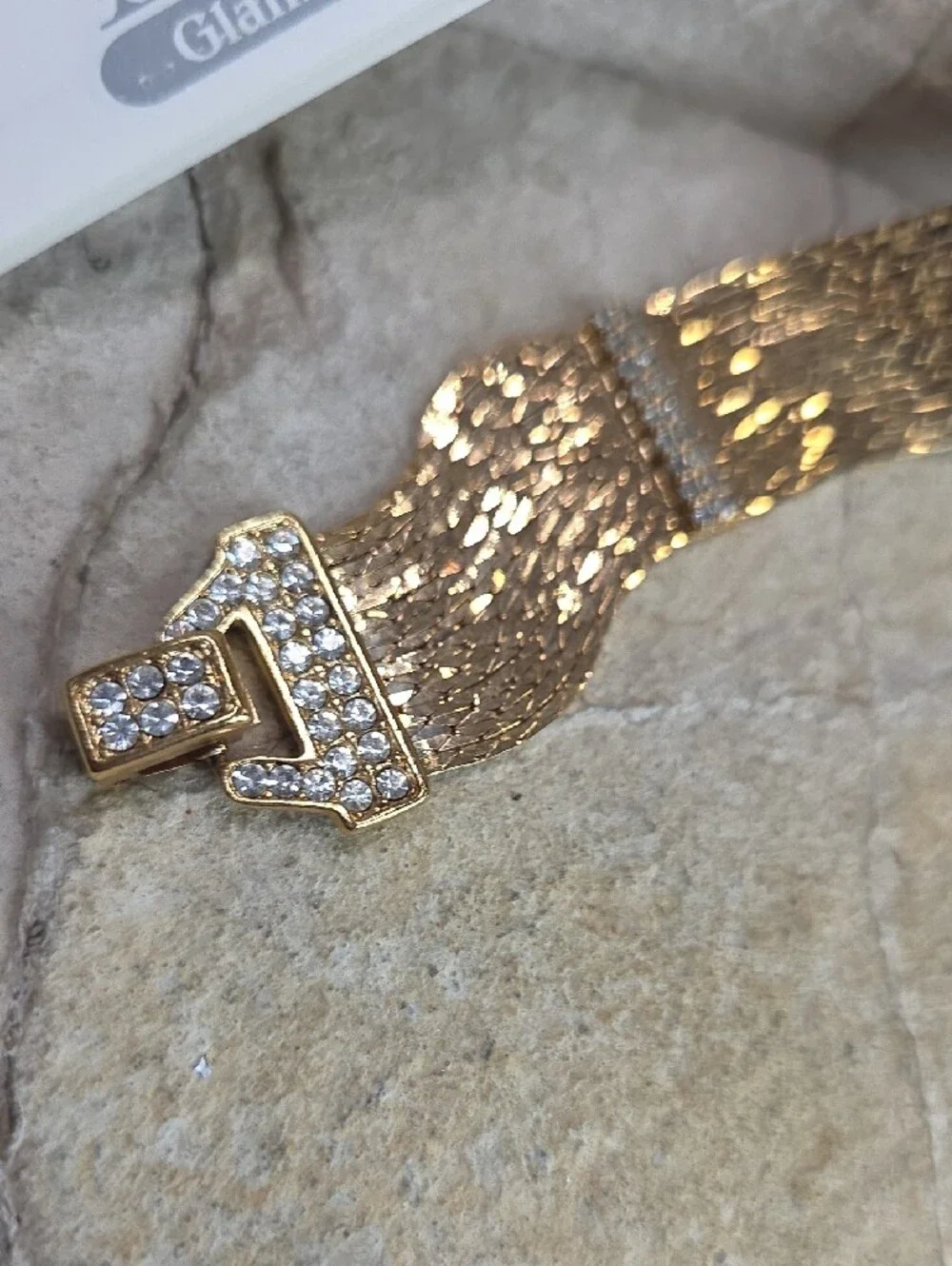 Nolan Miller Gold Chain Bracelet Watch  Rhinestone Accents Blue Sapphire Crown